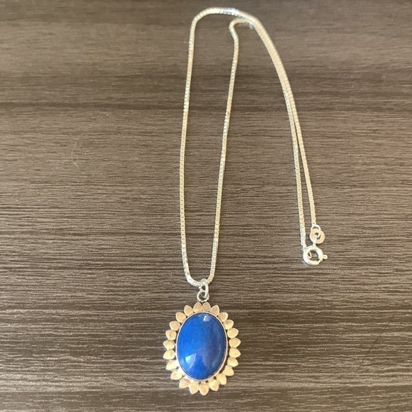 Sodalite and Sterling Pendant‎ Necklace - Picture 6 of 7